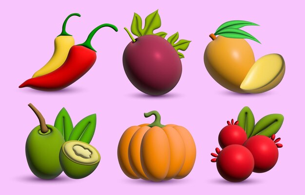 3D Fruit Icon Set Collection