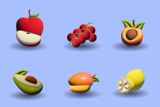 3D Fruit Icon Set Collection