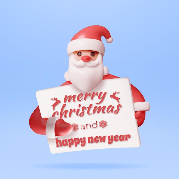 3d funny santa claus character greetings banner render santa with sheet of paper for text happy new year decoration merry christmas holiday new year and xmas celebration vector illustration