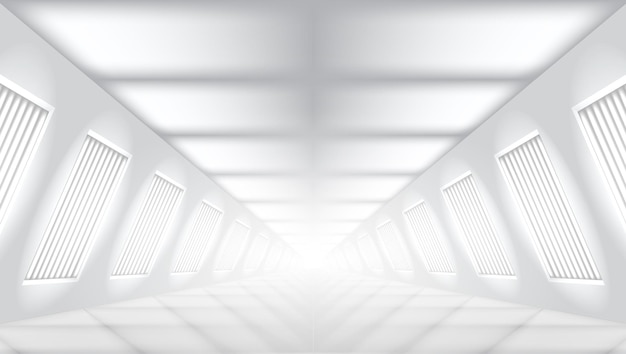 Vector 3d future modern concrete light corridor garage