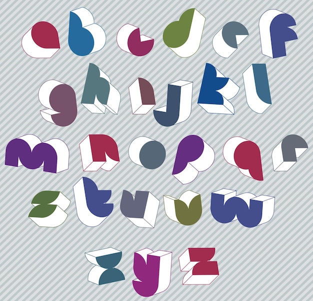 Vettore carattere futuristico 3d con un buon stile, alfabeto di lettere a forma semplice realizzato con forme rotonde, ottimo carattere per design, pubblicità, web e titoli.
