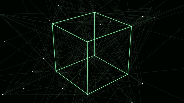 3D フューチャリスト ジオメトリック キューブ アブストラクト ワイヤフレーム ブロックチェーン 科学 ベクトル 背景 構造 テクノロジー ネットワーク接続 アイ 暗いサイバースペース 背景