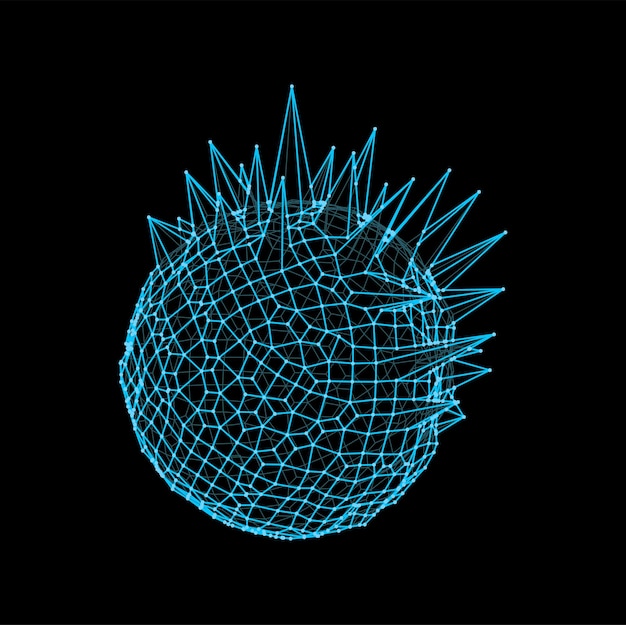 3d futuristic sphere and shape with spikes