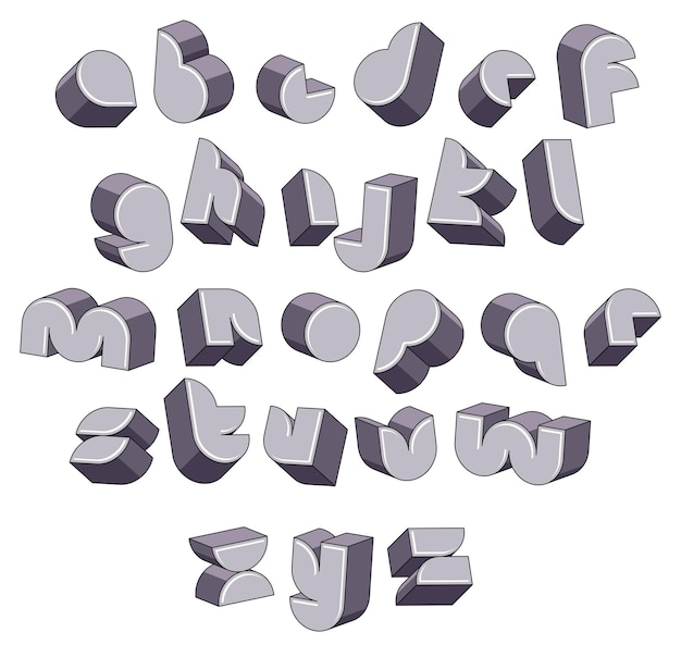 3d futuristisch rond lettertype, monochroom dimensionaal alfabet, geometrische letters voor ontwerp.