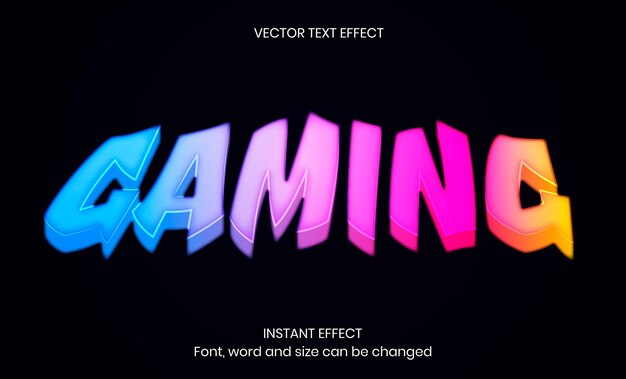 3D gaming text effect. Editable text style effect with vibrant colored light theme.