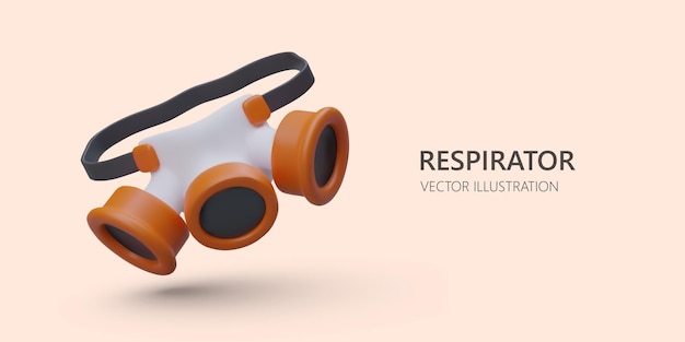 Вектор 3d-газовая маска оранжевого цвета веб-постер с местом для текста концепция респираторной защиты