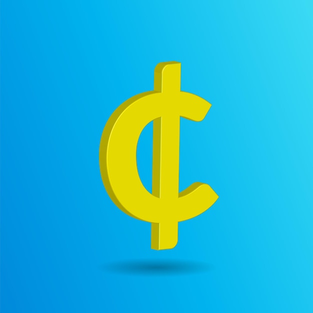 3D-geel cent-teken in blauwe achtergrond met kleurovergang Valutasymbool van monetaire basiseenheid