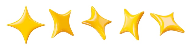 Vector 3d gele glinsterster set cartoon stijl stock vector illustratie op geïsoleerde achtergrond