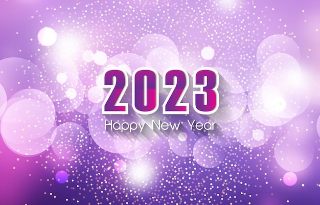 3d gelukkig nieuwjaar 2023 met kleurrijke fonkeling luxe glanzend met abstracte paarse en witte achtergrond met kleurovergang