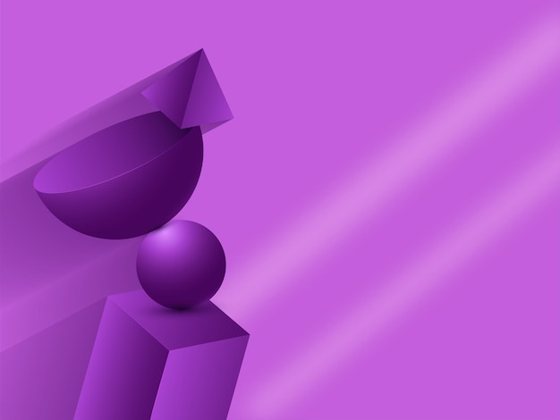 3d геометрический элемент на глянцевом фиолетовом фоне с пространством для текста