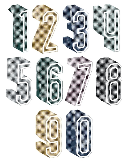 3d geometric numbers with halftone dots textures stylish simple shaped numerals for design