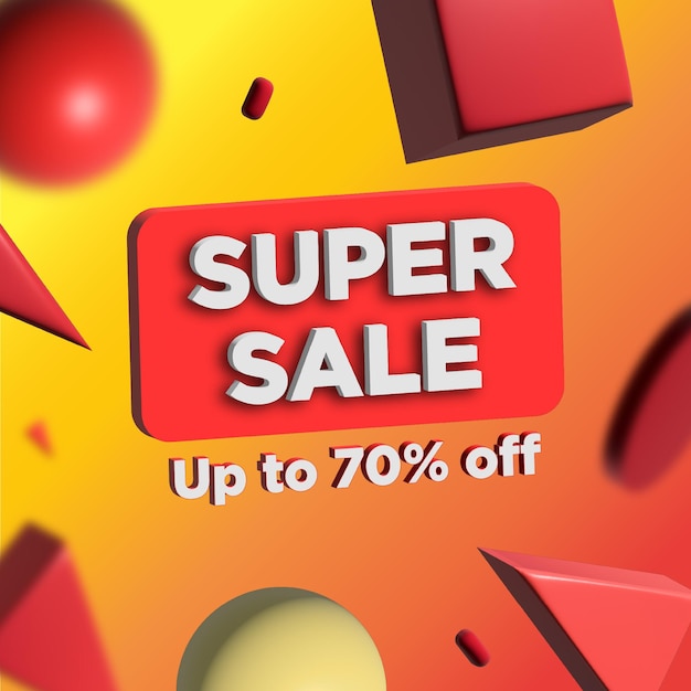 3D Geometric Orange Super Sale Flyer Premium Vector