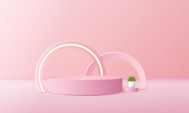 3d геометрический розовый подиум с копировальным пространством для демонстрации продукта, макет векто