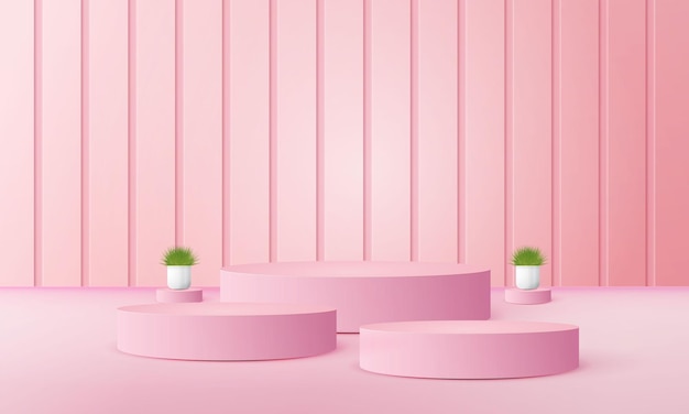 3d geometric pink podium with copy space area for product display product placement mockup vecto