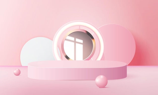 3d geometric pink podium with copy space area for product display