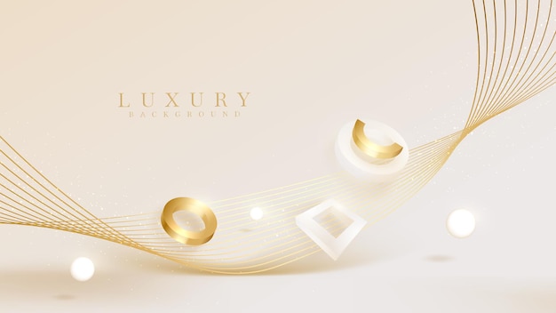 3d geometric shapes background luxury on golden line element, cream pastel color scene, realistic concept, illustration from vector about modern template design that feels precious and expensive.