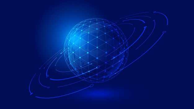 3D-gerenderde digitale Earth-stiplijn gekoppelde internetvectorachtergrond