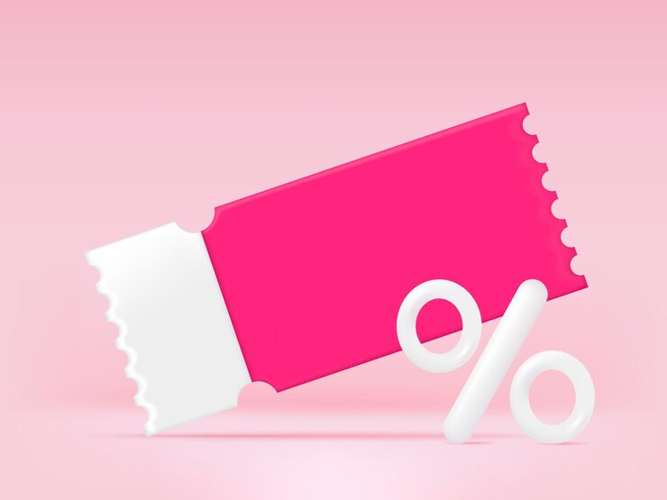 Vector 3d gift voucher with pink coupon sales and discount percentage coupon label