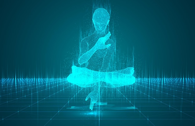 3d girl posing doing yoga health of the future