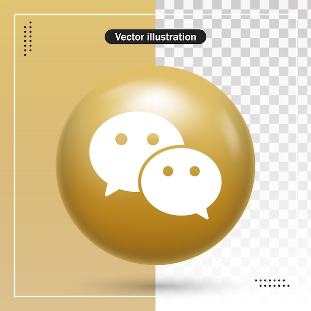 3d glanzend wechat-logo in modern gouden cirkelframe voor sociale media-pictogram of netwerklogo's