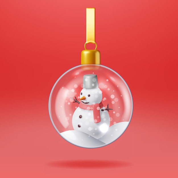 3D Glass Christmas Snow Ball with Snowman Isolated Render Spere Orb with Snowman Inside Happy New Year Decoration Merry Christmas Holiday New Year Xmas Celebration Realistische Vector Illustratie