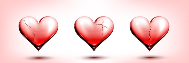 Vector 3d glass heart with cracks floating in air