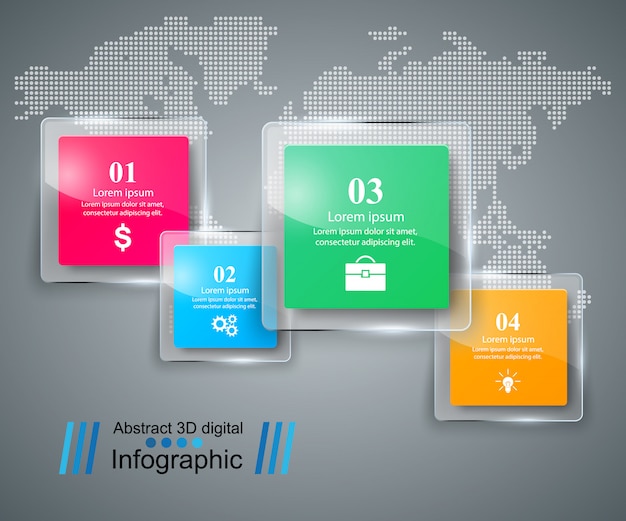 Vettore infografica in vetro 3d