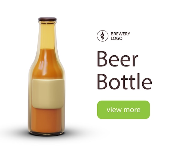 3D glazen fles met bier Reclame voor glazen verpakkingen voor drankjes