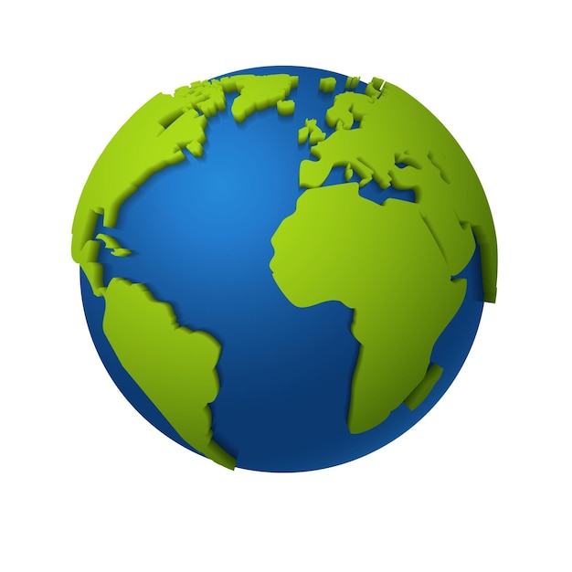 3d地球儀緑の大陸と青い海の丸い世界地図アメリカアフリカとヨーロッパ地球の惑星宇宙グローバルデジタル通信の概念ベクトル現代の現実的な孤立したイラスト