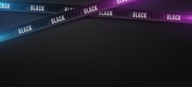 3d gloeiende linten voor Black Friday-uitverkoop op donkere achtergrond Gekruiste linten Grafische elementen voor grote uitverkoop Vector EPS 10