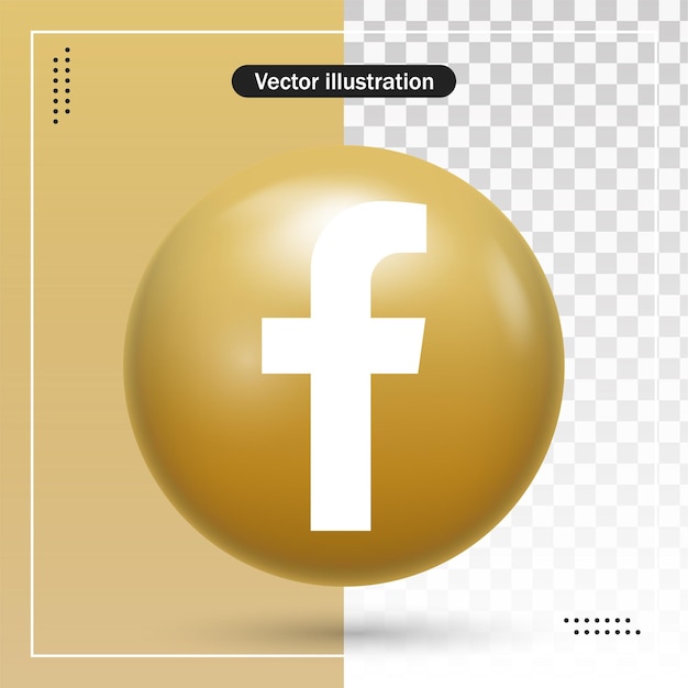 Vector 3d glossy facebook logo in modern gold circle frame for social media icon or network logos