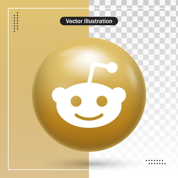 3d glossy reddit logo in modern gold circle frame for social media icon or network logos