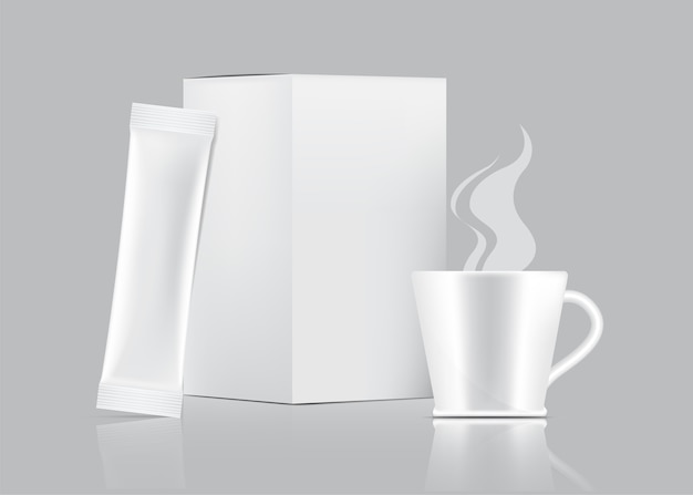 3D Glossy Stick sachet and Cup with paper box isolated