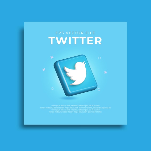 Vector 3d glossy twitter icon isolated