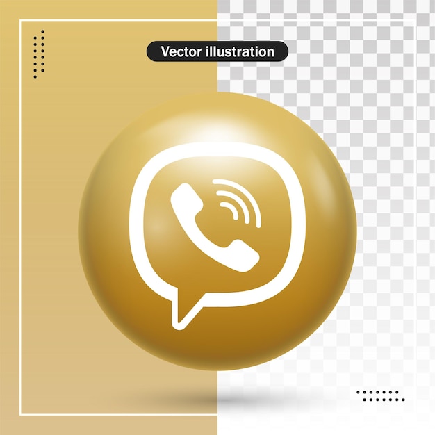 3d glossy viber logo in modern gold circle frame for social media icon or network logos