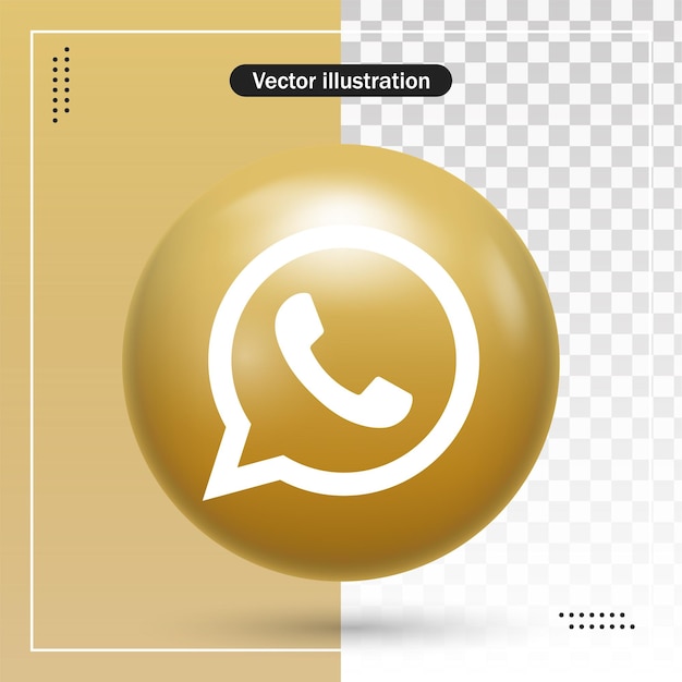 Vector 3d glossy whatsapp logo in modern gold circle frame for social media icon or network logos