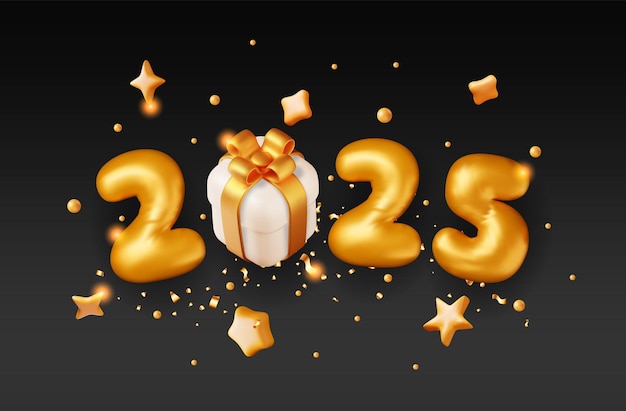3d gold balloon 2025 new year symbol