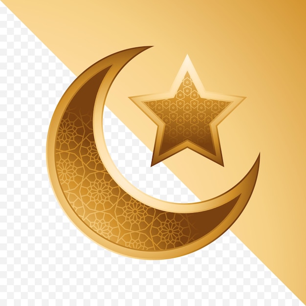 3D Gold Crescent and Star Icon Design Element