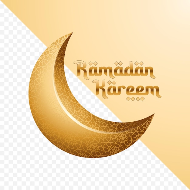 3D Gold Crescent with Ramadan Kareem Icon Design Element