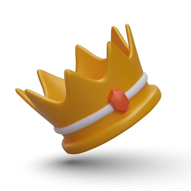 3D gold crown with red crystal Royal regalia Illustration in cartoon style