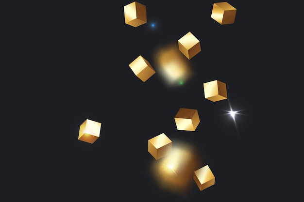 Vector 3d gold cube confetti.