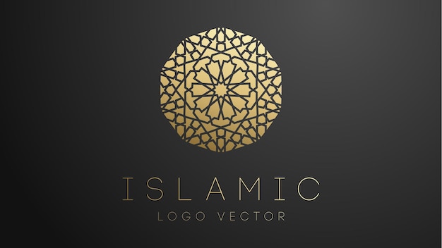 3D Gold Islamic logo. Geometric islamic ornament round mandala. Muslim logo EPS 10