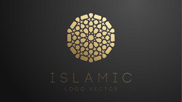 Logo islamico dell'oro 3d. mandala rotonda ornamento islamico geometrico. logo musulmano eps 10