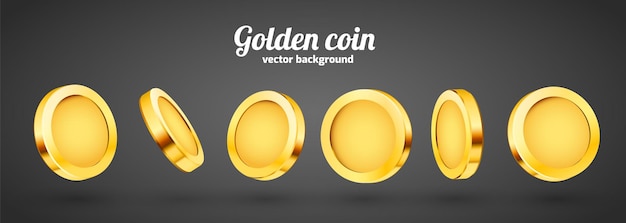 Vector 3d gold isolated coins set. different positions.