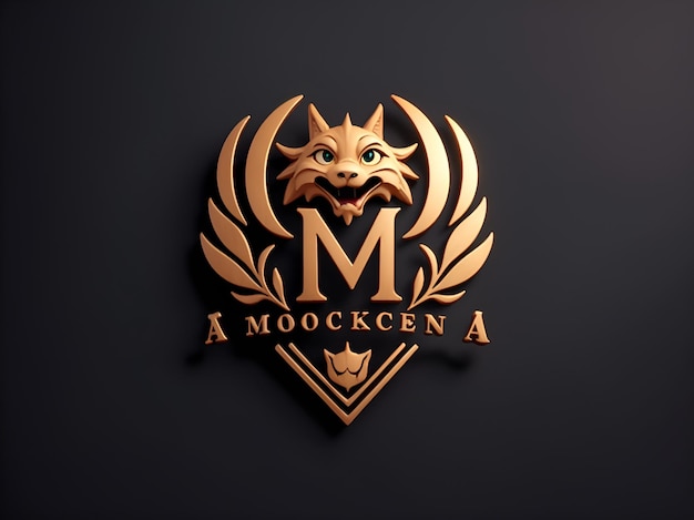 Modello del logo in oro 3d sulla parete grigia