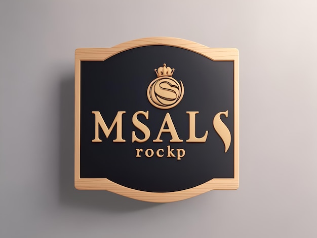 Modello del logo in oro 3d sulla parete bianca