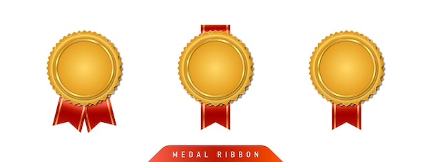 Vector 3d gold medal and ribbon winner award icon gold medal isolated background vector illustration