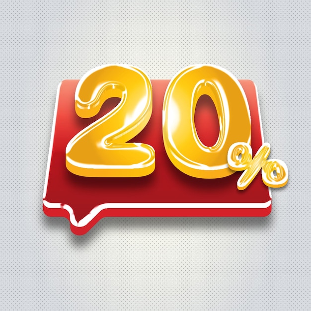 Vector 3d gold red 20 percent number sale