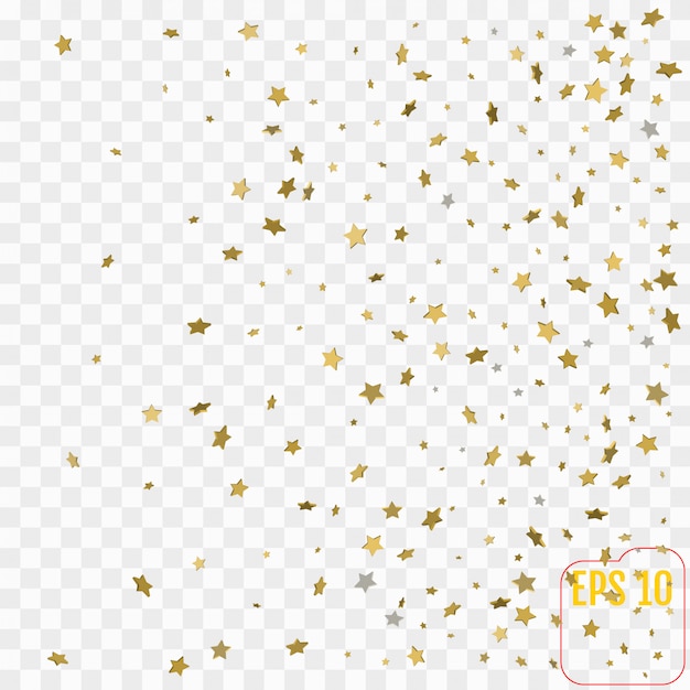 3d Gold stars. Confetti celebration, Falling golden abstract decoration for party