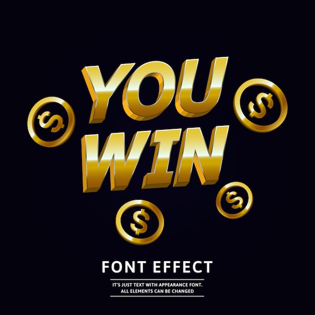 Vector 3d gold win text effect for celebration design